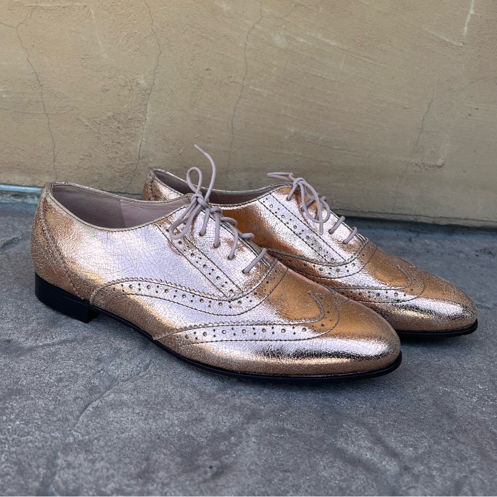 J. Crew Metallic Brogue Flats